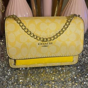 Coach Vibrant Yellow Crossbody Bag with Gold Chain